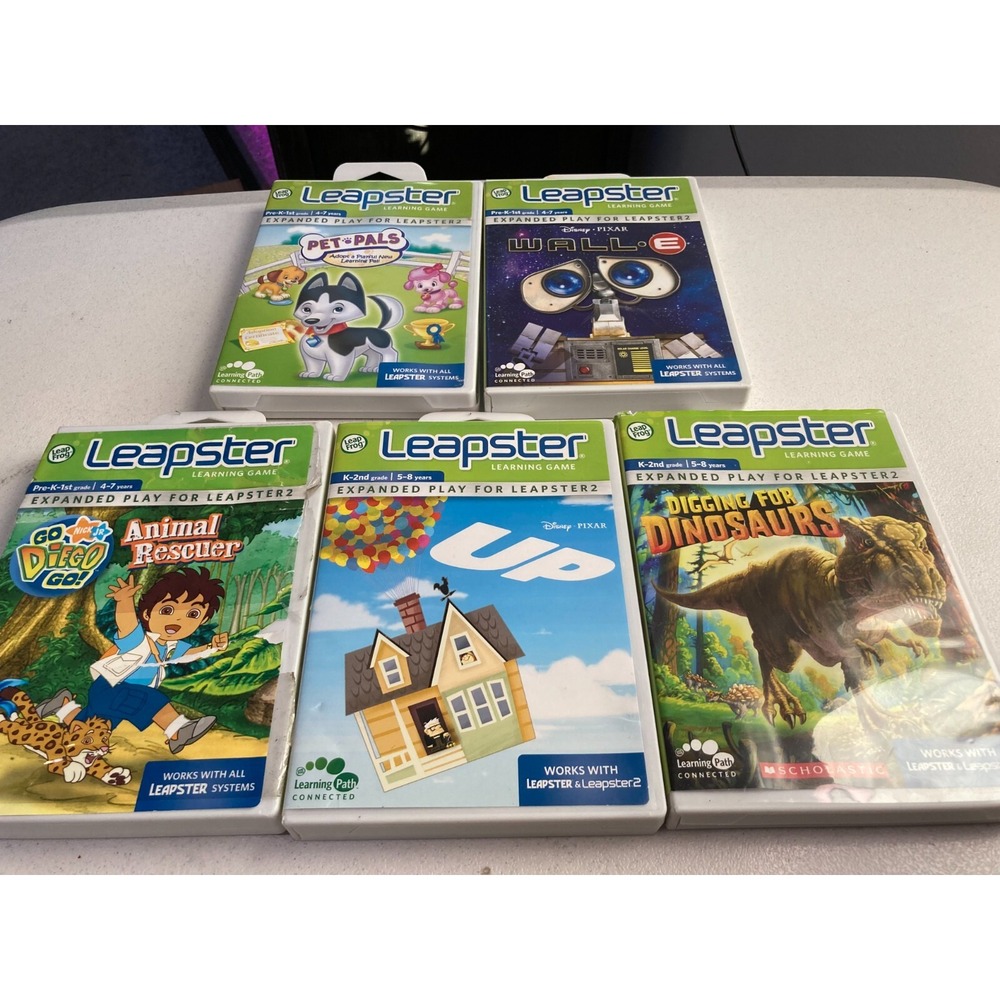Leapster Games Lot of 5 Wall E Up Diego Rescuer Pet Pals and Digging Dinosaurs